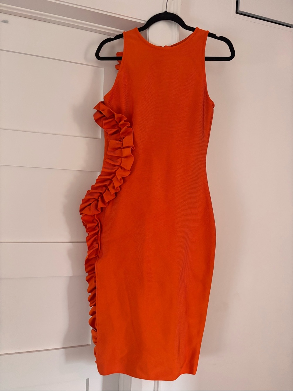 Sleeveless Orange Ruffle-Trim Midi Dress